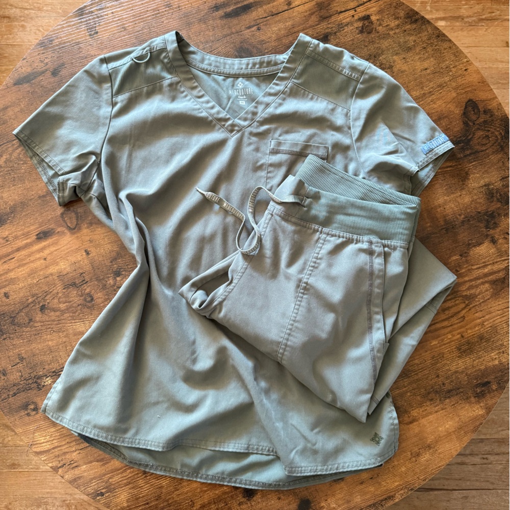 Med Couture Olive Green Scrub Top and Pants Set